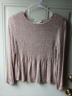 URBAN Romantics Blush Polka Dot Blouse XS Smocked Top
